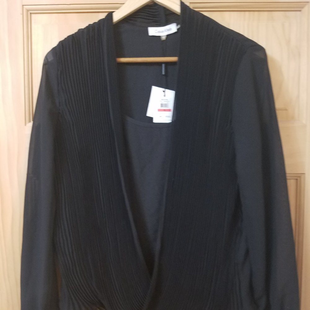 Calvin Klein Black Ruffle Long Sleeve Blouse NWT